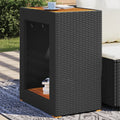 vidaXL Patio Side Table with Wooden Top Black 23.6x15.7x29.5 Poly Rattan