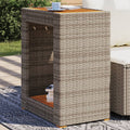 vidaXL Patio Side Table with Wooden Top Gray 23.6x15.7x29.5 Poly Rattan
