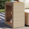vidaXL Patio Side Table with Wooden Top Beige 23.6x15.7x29.5 Poly Rattan