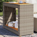 vidaXL Patio Side Table with Wooden Top Gray 39.4x15.7x29.5 Poly Rattan