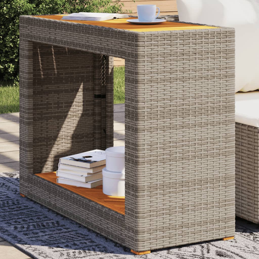 vidaXL Patio Side Table with Wooden Top Gray 39.4x15.7x29.5 Poly Rattan