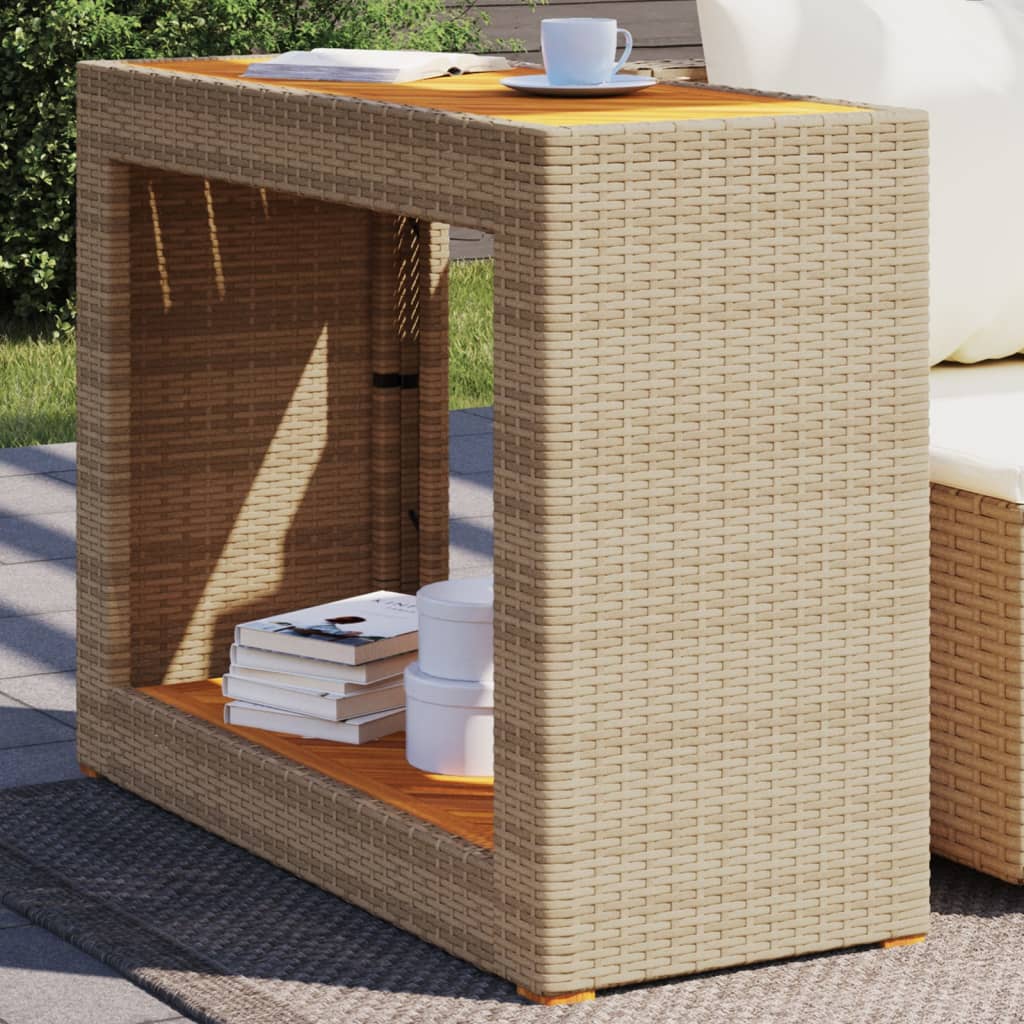 vidaXL Patio Side Table with Wooden Top Beige 39.4x15.7x29.5 Poly Rattan