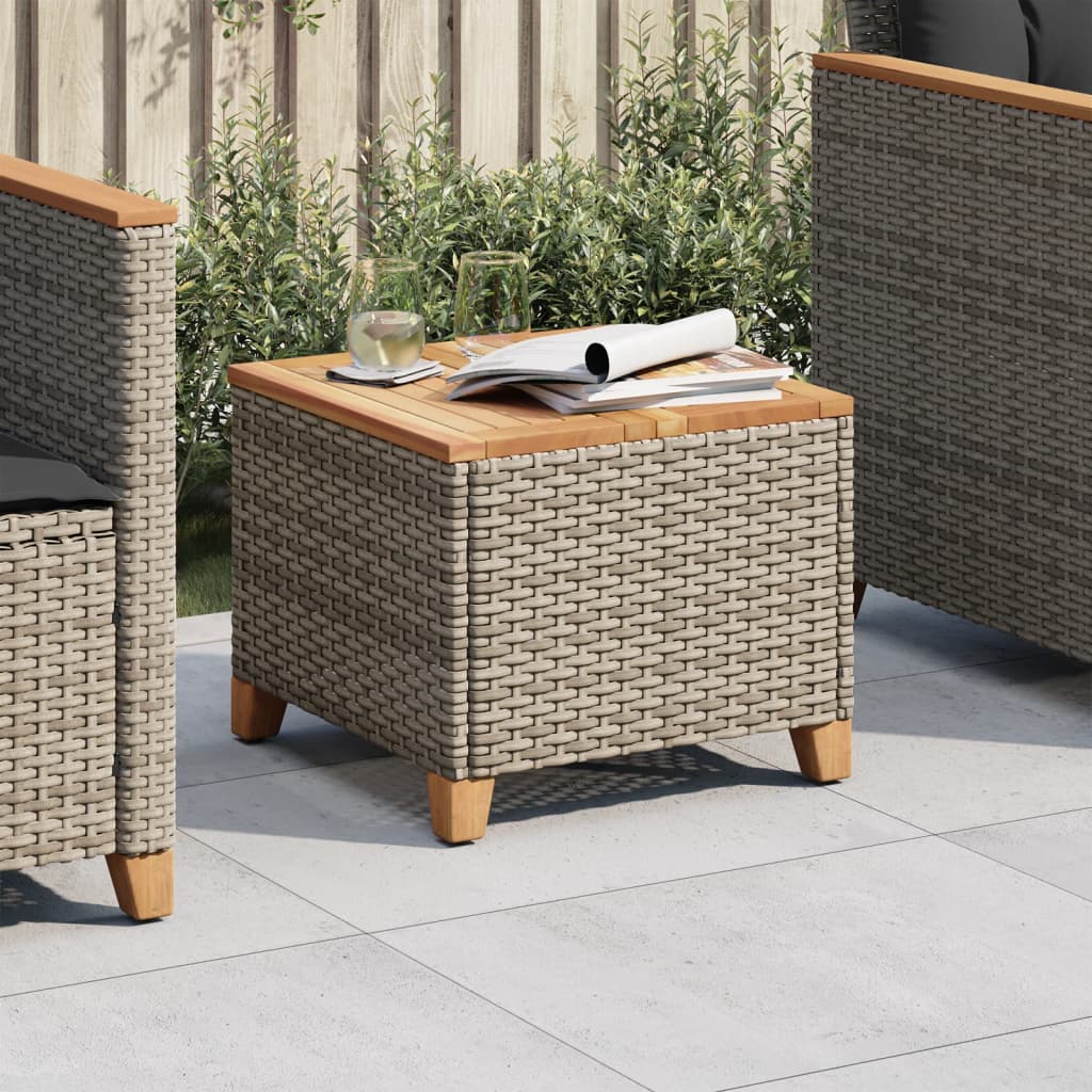 vidaXL Patio Table Gray 17.7x17.7x14.6 Poly Rattan Acacia Wood