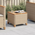 vidaXL Patio Table Beige 17.7x17.7x14.6 Poly Rattan Acacia Wood