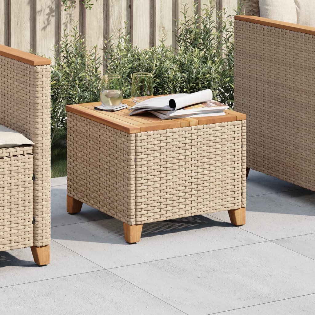 vidaXL Patio Table Beige 17.7x17.7x14.6 Poly Rattan Acacia Wood