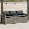 vidaXL Patio Sofa with Cushions 3-Seater Gray Poly Rattan