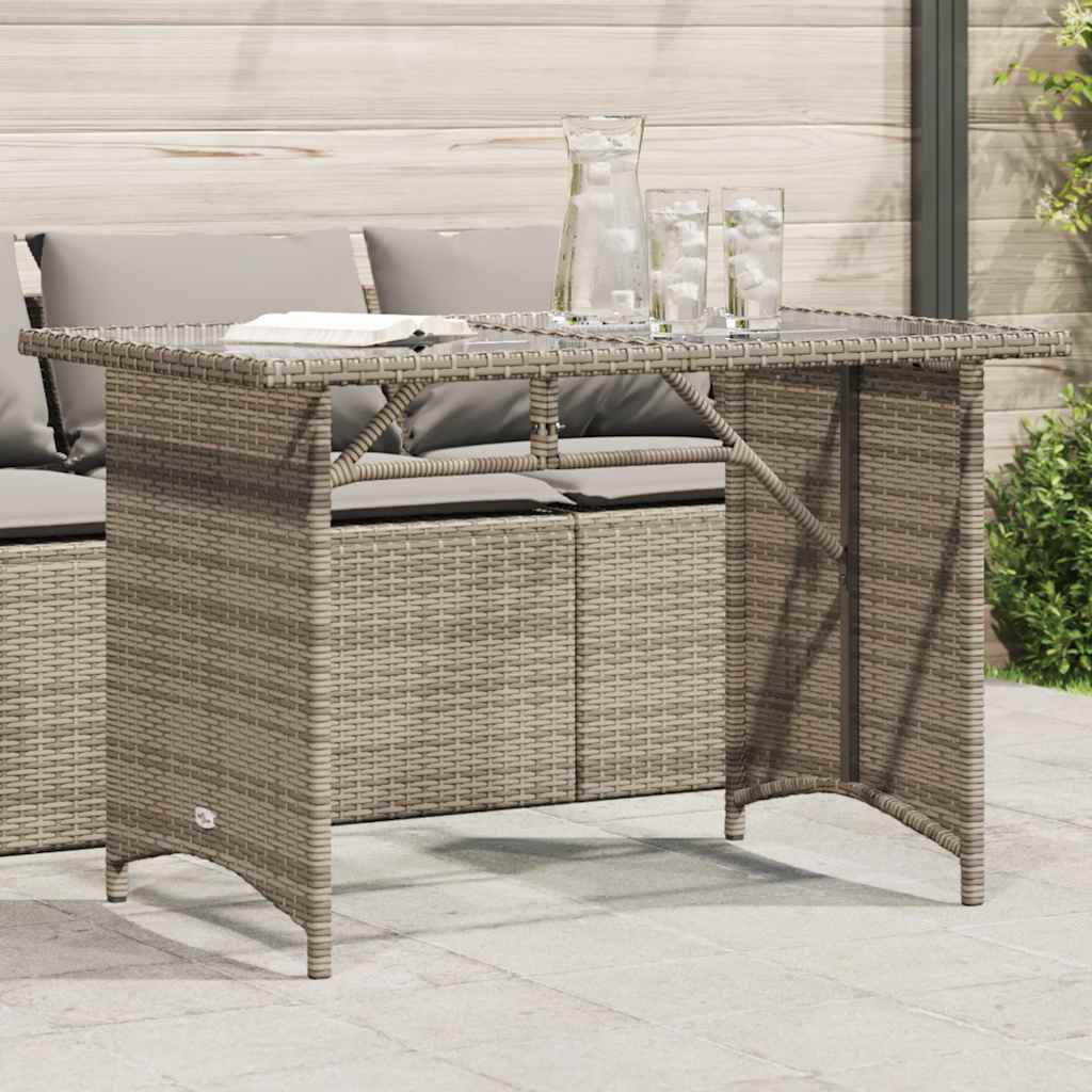 vidaXL Patio Table with Glass Top Gray 43.3x26.8x27.6 Poly Rattan