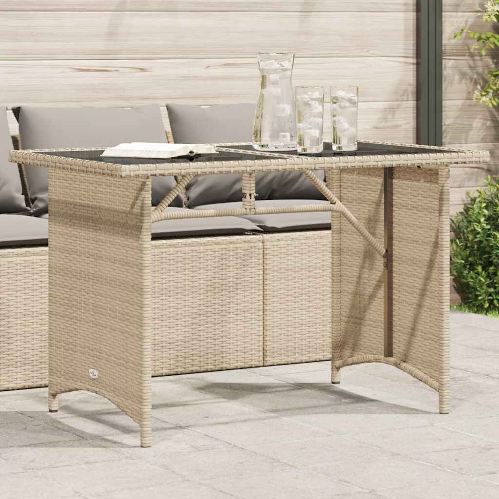 vidaXL Patio Table with Glass Top Beige 43.3x26.8x27.6 Poly Rattan