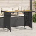 vidaXL Patio Table with Wooden Top Black 43.3x26.8x27.6 Poly Rattan