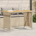 vidaXL Patio Table with Wooden Top Beige 43.3x26.8x27.6 Poly Rattan