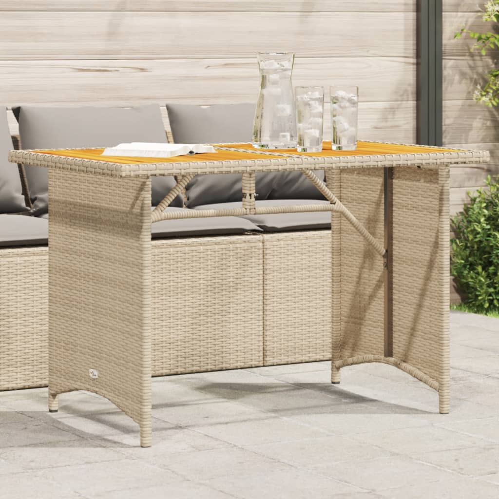 vidaXL Patio Table with Wooden Top Beige 43.3x26.8x27.6 Poly Rattan