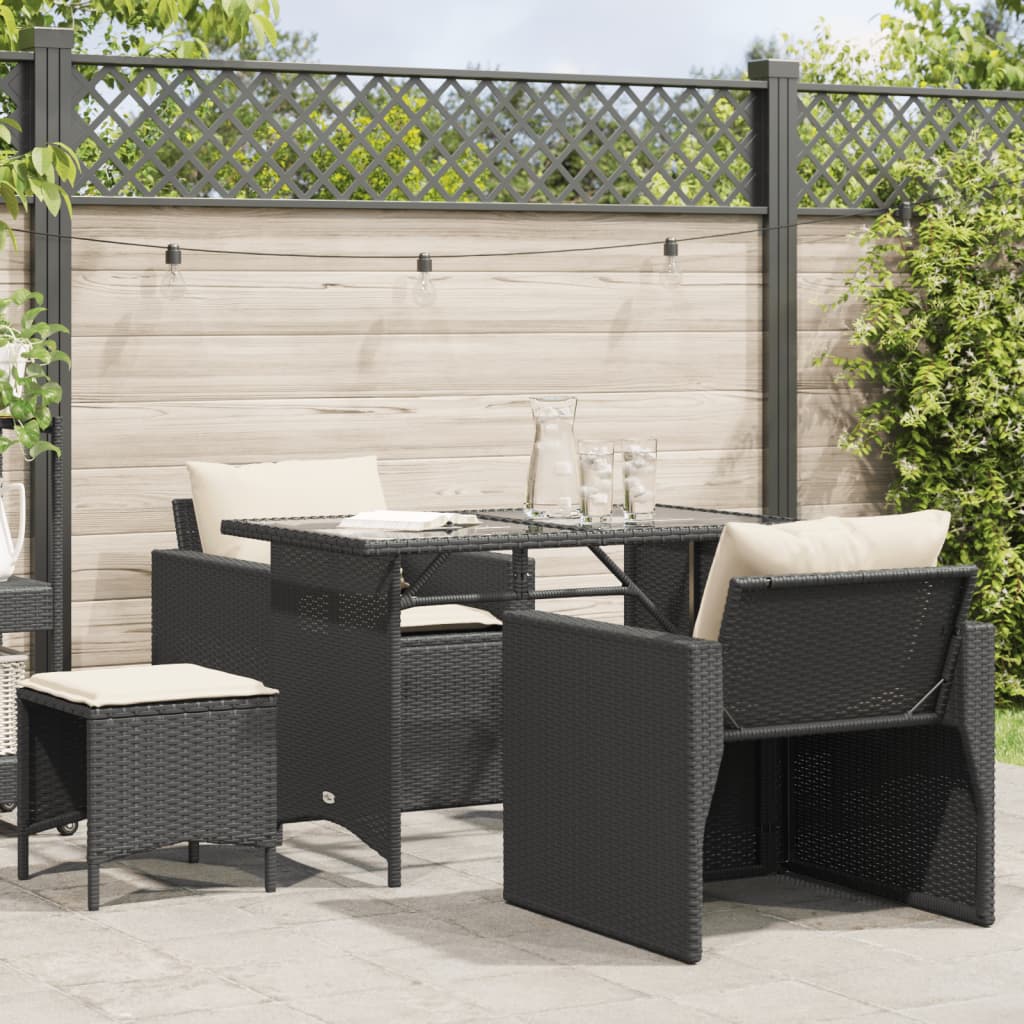vidaXL 4 Piece Patio Sofa Set with Cushions Black Poly Rattan