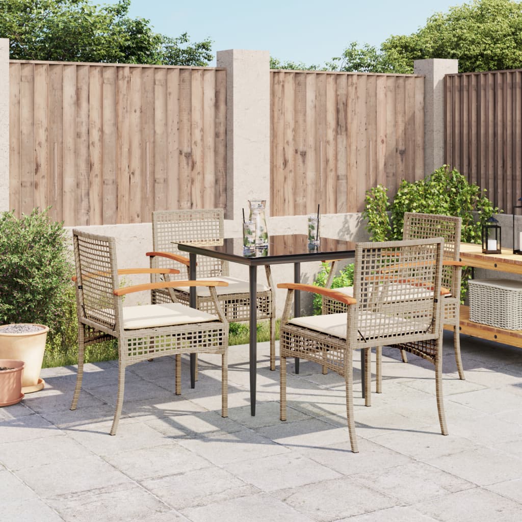 vidaXL 5 Piece Patio Dining Set with Cushions Beige Poly Rattan