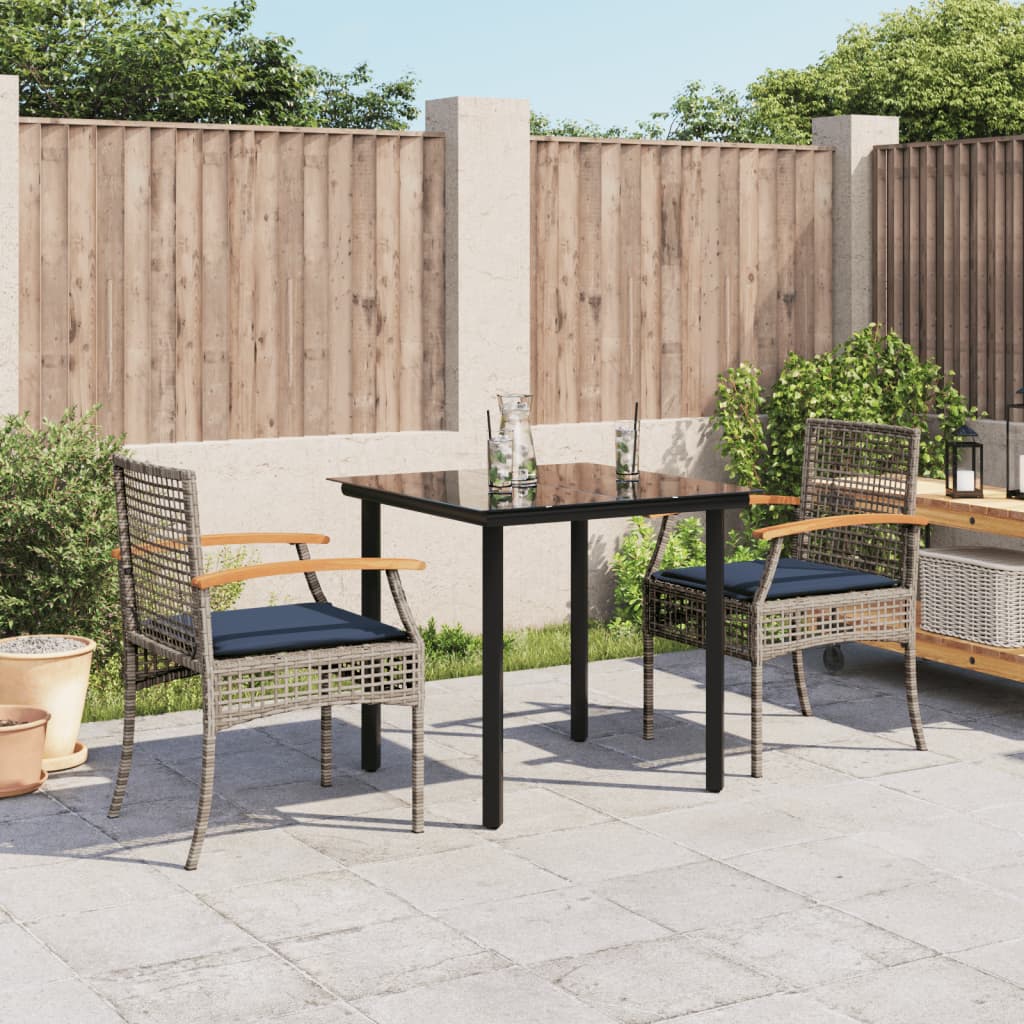 vidaXL 3 Piece Patio Dining Set with Cushions Gray Poly Rattan