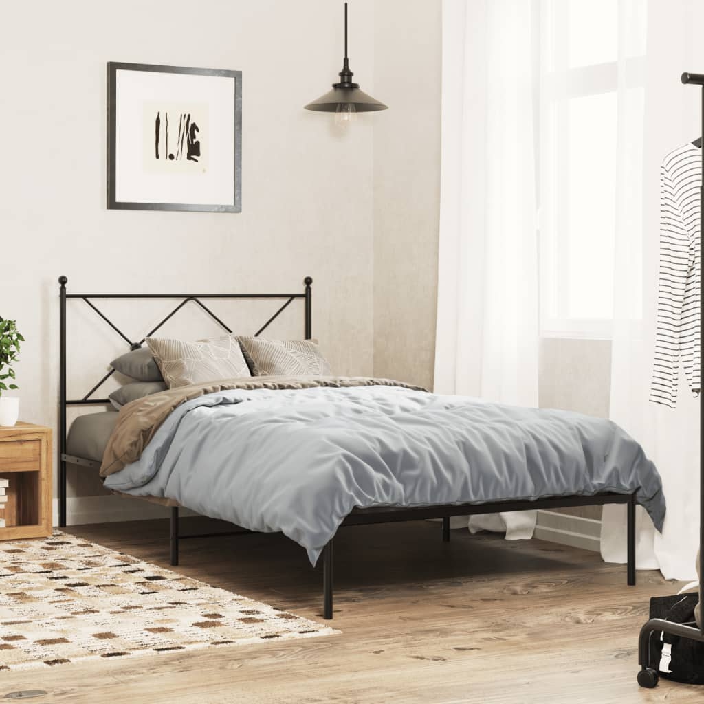 vidaXL Metal Bed Frame with Headboard Black 39.4x78.7
