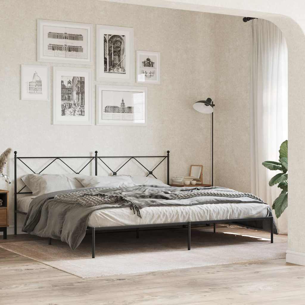 vidaXL Metal Bed Frame with Headboard Black 76x79.9 King