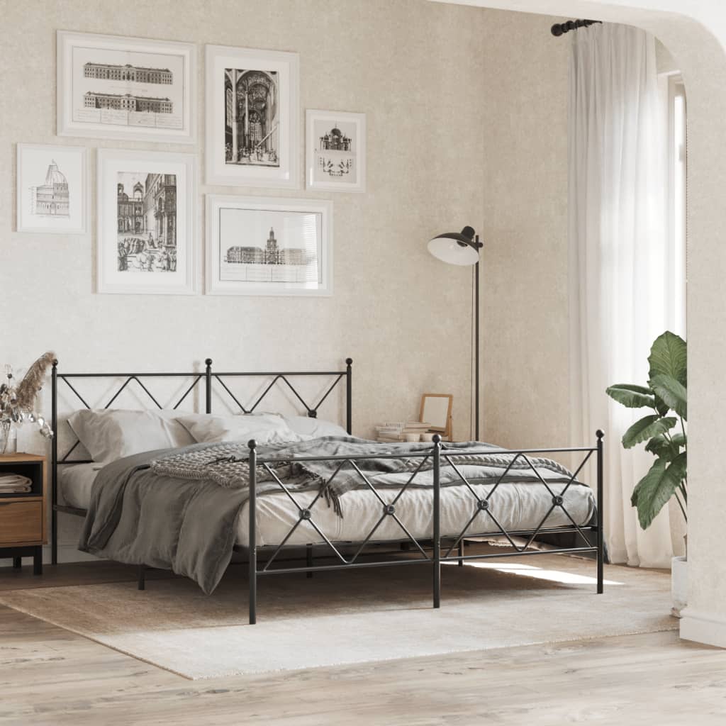 vidaXL Metal Bed Frame with Headboard and Footboard Black 59.1x78.7