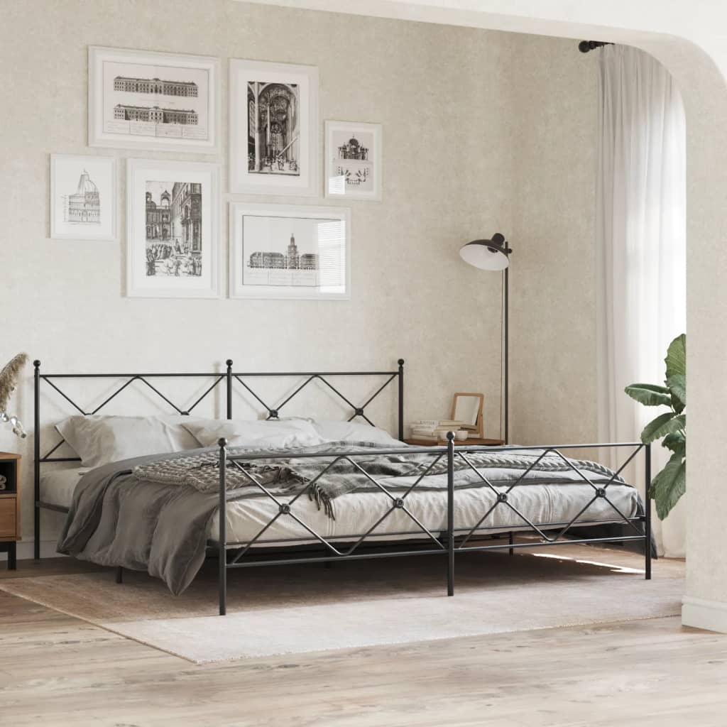 vidaXL Metal Bed Frame with Headboard and Footboard Black 76x79.9 King
