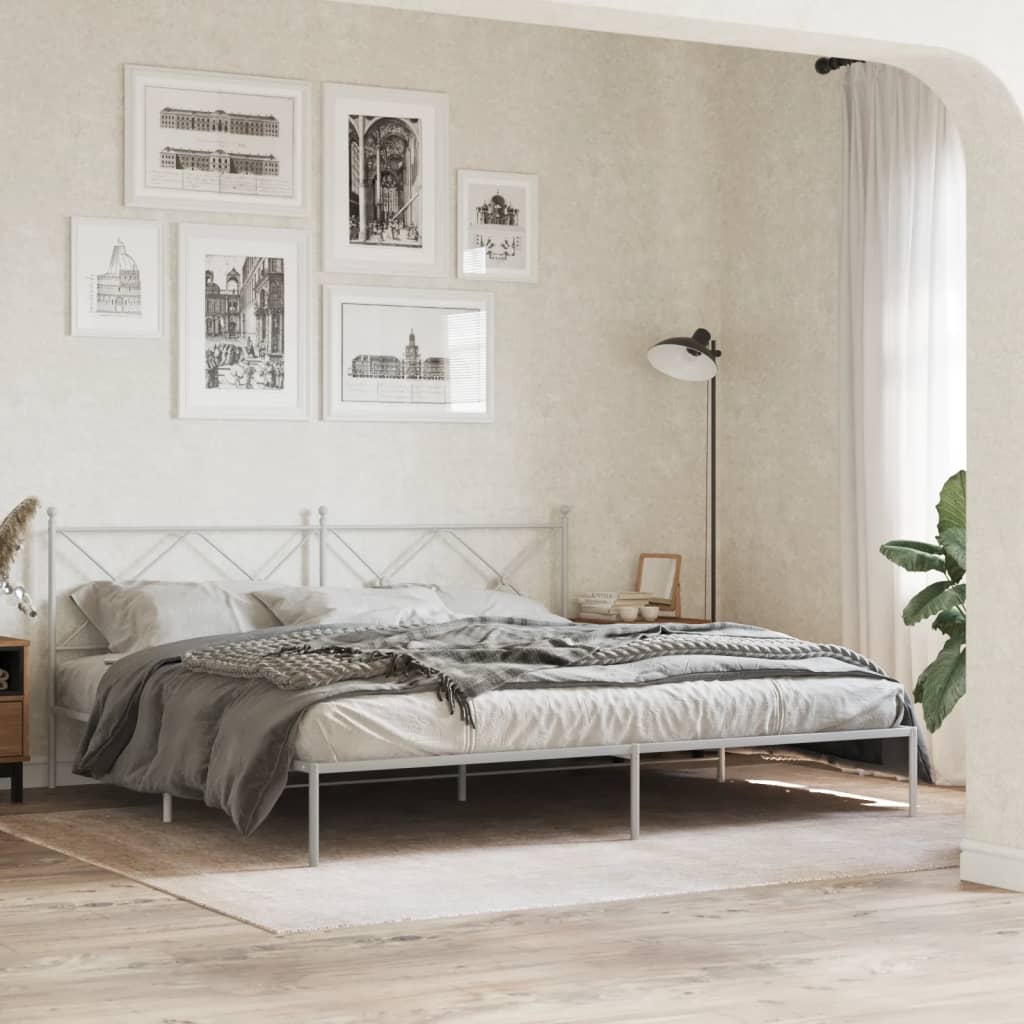 vidaXL Metal Bed Frame with Headboard White 76x79.9 King