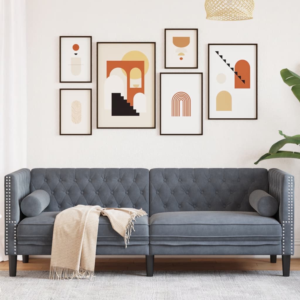 vidaXL Chesterfield Sofa with Bolsters 3-Seater Dark Gray Velvet