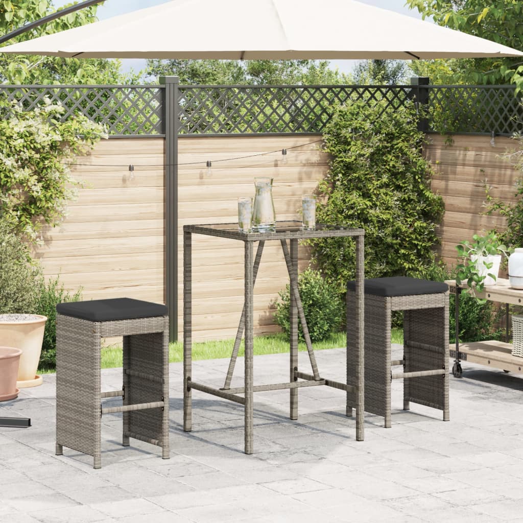vidaXL Patio Bar Stools with Cushions 2 pcs Gray Poly Rattan