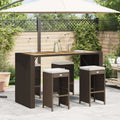 vidaXL Patio Bar Stools with Cushions 4 pcs Brown Poly Rattan
