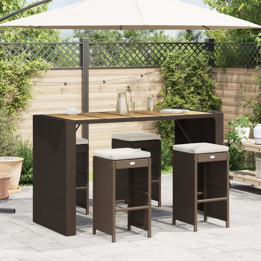 vidaXL Patio Bar Stools with Cushions 4 pcs Brown Poly Rattan