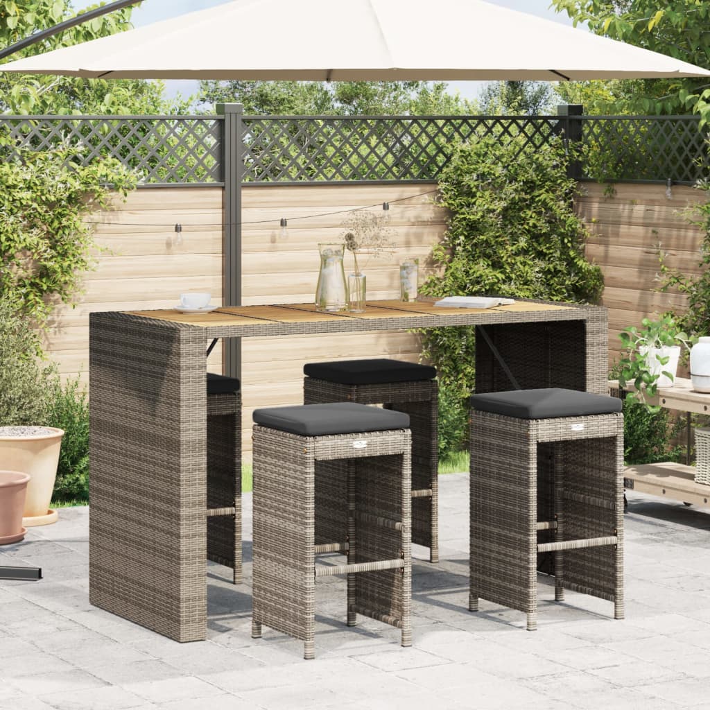 vidaXL Patio Bar Stools with Cushions 4 pcs Gray Poly Rattan