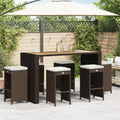 vidaXL Patio Bar Stools with Cushions 6 pcs Brown Poly Rattan