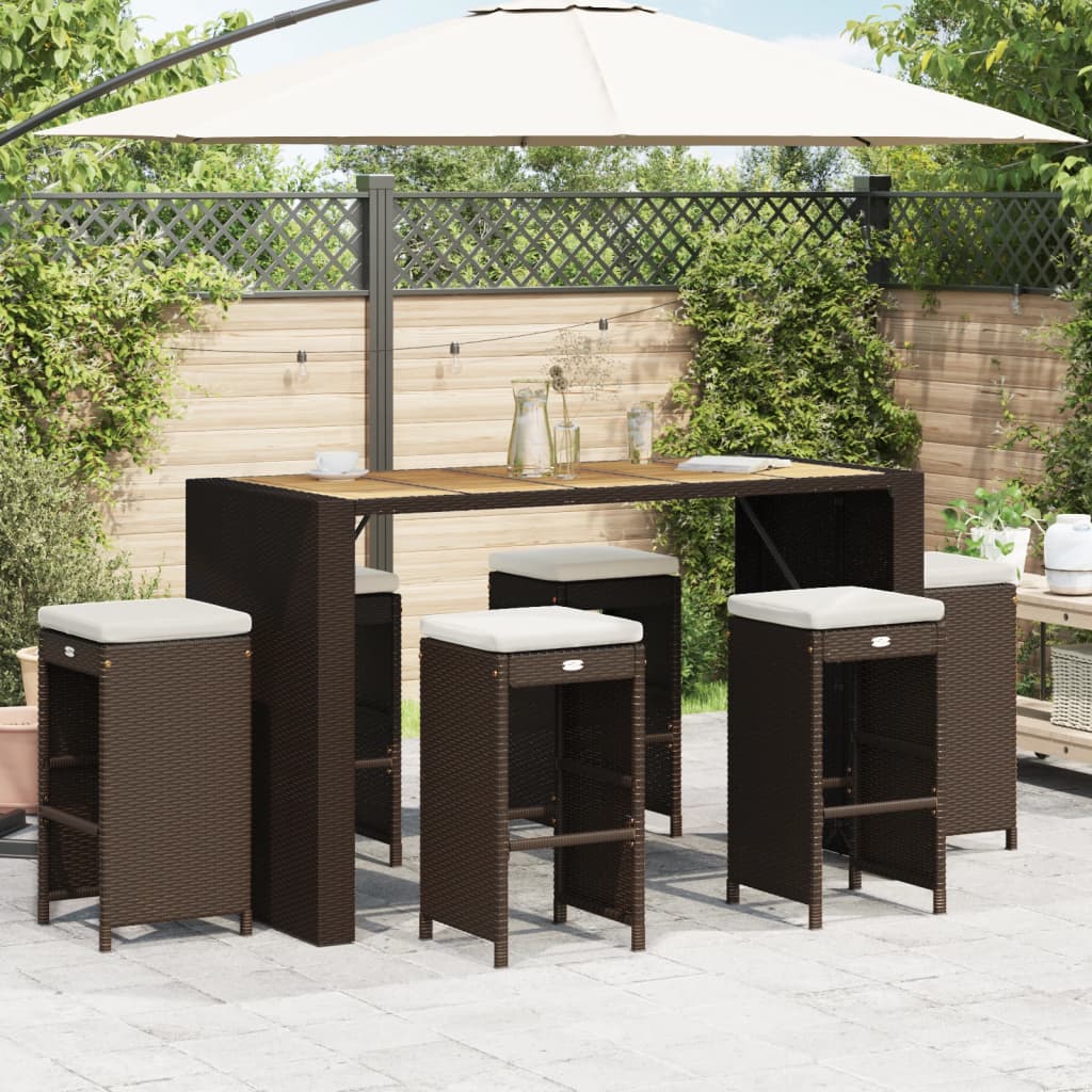 vidaXL Patio Bar Stools with Cushions 6 pcs Brown Poly Rattan