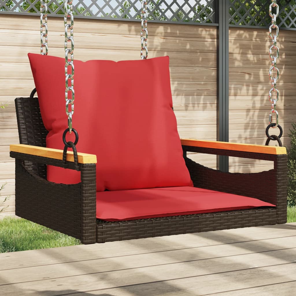 vidaXL Swing Bench with Cushions Brown 24.8x24.4x15.7 Poly Rattan