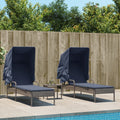 vidaXL Sun Loungers 2 pcs with Canopies and Table Gray Poly Rattan