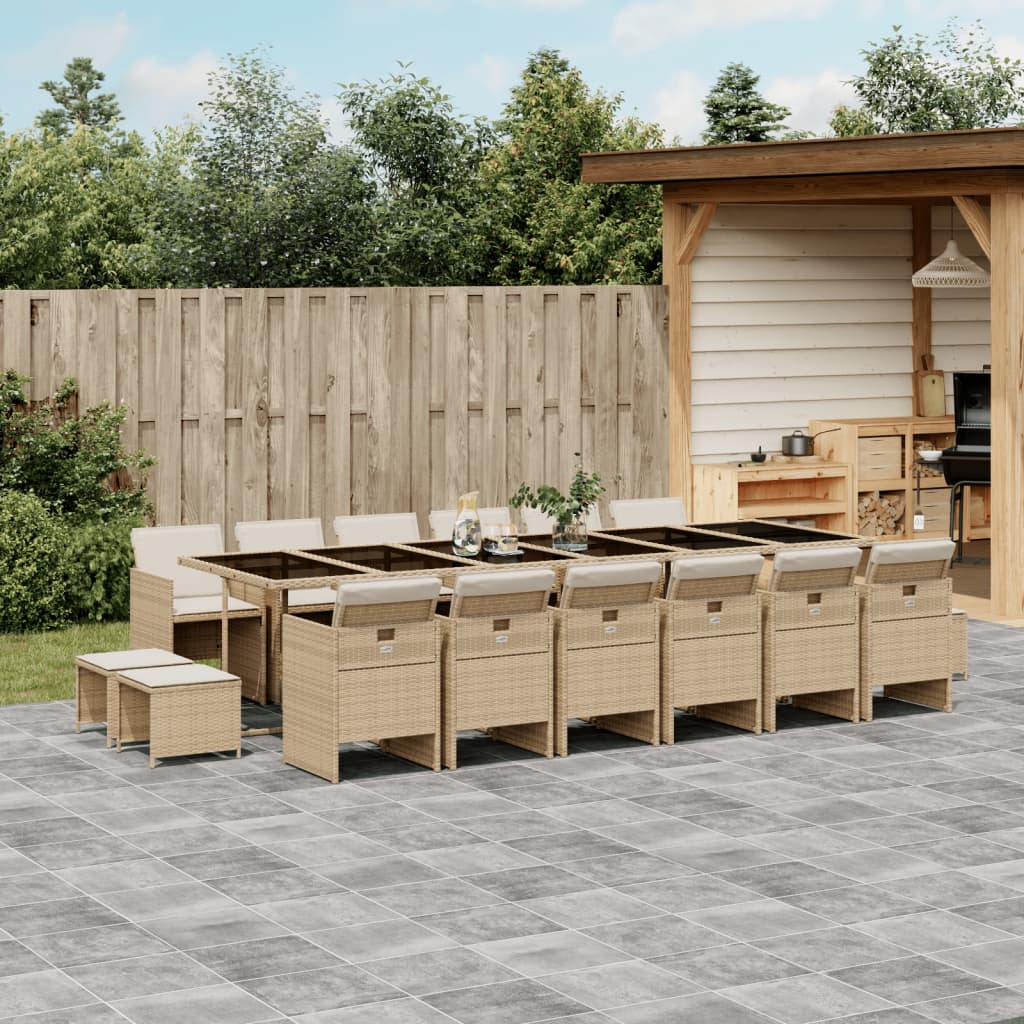 vidaXL 17 Piece Patio Dining Set with Cushions Beige Poly Rattan
