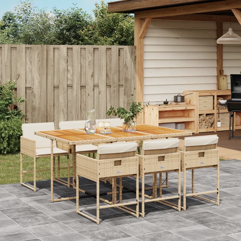 vidaXL 7 Piece Patio Dining Set with Cushions Beige Poly Rattan
