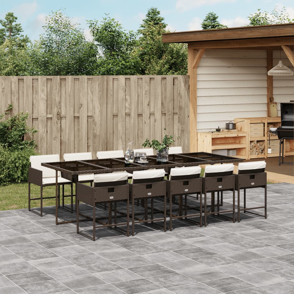 vidaXL 11 Piece Patio Dining Set with Cushions Brown Poly Rattan
