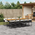vidaXL 11 Piece Patio Dining Set with Cushions Black Poly Rattan