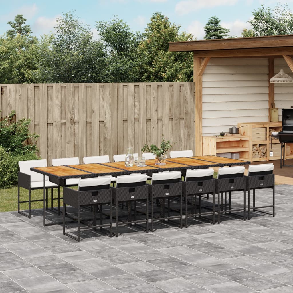 vidaXL 13 Piece Patio Dining Set with Cushions Black Poly Rattan