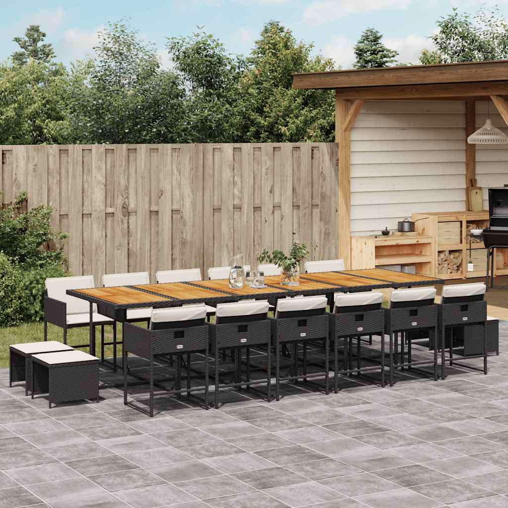 vidaXL 17 Piece Patio Dining Set with Cushions Black Poly Rattan