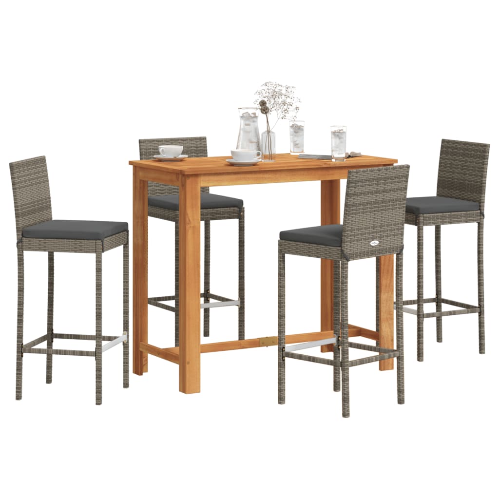 vidaXL 5 Piece Patio Bar Set Gray Solid Wood Acacia and Poly Rattan