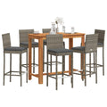 vidaXL 7 Piece Patio Bar Set Gray Solid Wood Acacia and Poly Rattan