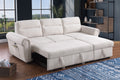 Hugo 97W Beige Chenille Reversible Sleeper Sectional Sofa Chaise with USB Charger