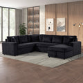 Ruxley 123W Black Corduroy Sleeper Sectional Sofa with Right-Facing Storage Chaise and Throw Pillows