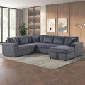 Ruxley 123W Gray Corduroy Sleeper Sectional Sofa with Right-Facing Storage Chaise and Throw Pillows
