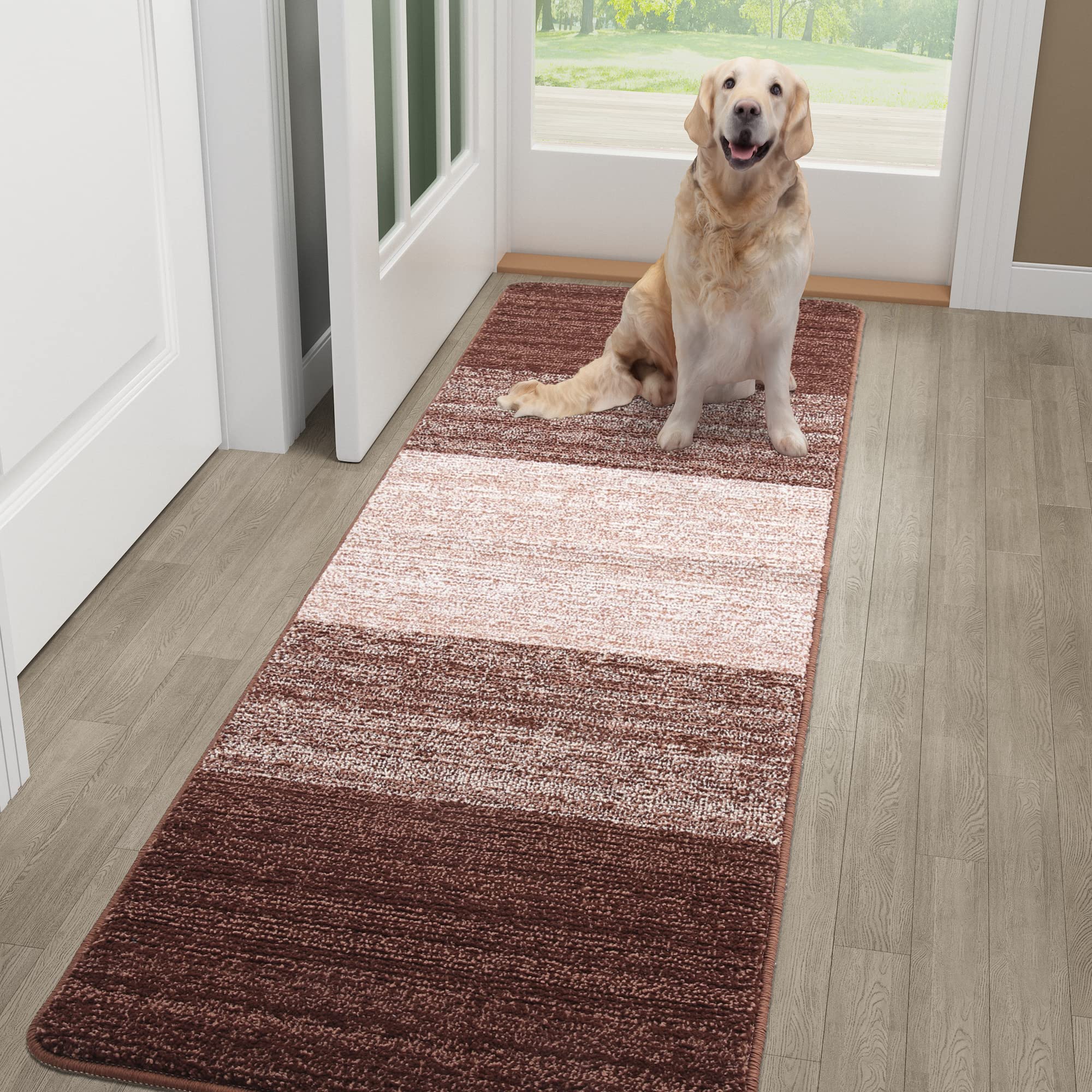 Kitinjoy Indoor Outdoor Door Mat, 59x20 Non-Slip Absorbent Dirt Trapper, Low-Profile Washable Inside Entrance Front Floor Mat, S