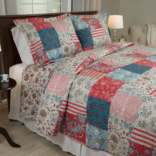 3-Piece Quilt Set - Mallory Classic Patchwork Full/Queen Quilt with 2 Pillow Shams - Machine Washable Lightweight Bedding by Lav
