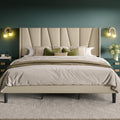 Allewie King Size Platform Bed Frame with Geometric Wingback Headboard, Modern Upholstered Bed with Wooden Slats Support, No Box