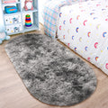 Noahas Oval Fluffy Grey Rainbow Rug 2.6X5.3 Small Kids Rugs for Bedroom Girls And Boys Aesthetic,Bedside Bedroom Rug,Ultra Soft 
