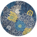Nourison Passion Blue 53 x Round Area Rug, Floral, Farmhouse, Easy Cleaning, Non Shedding, Bed Room, Living Room, Dining Room, 