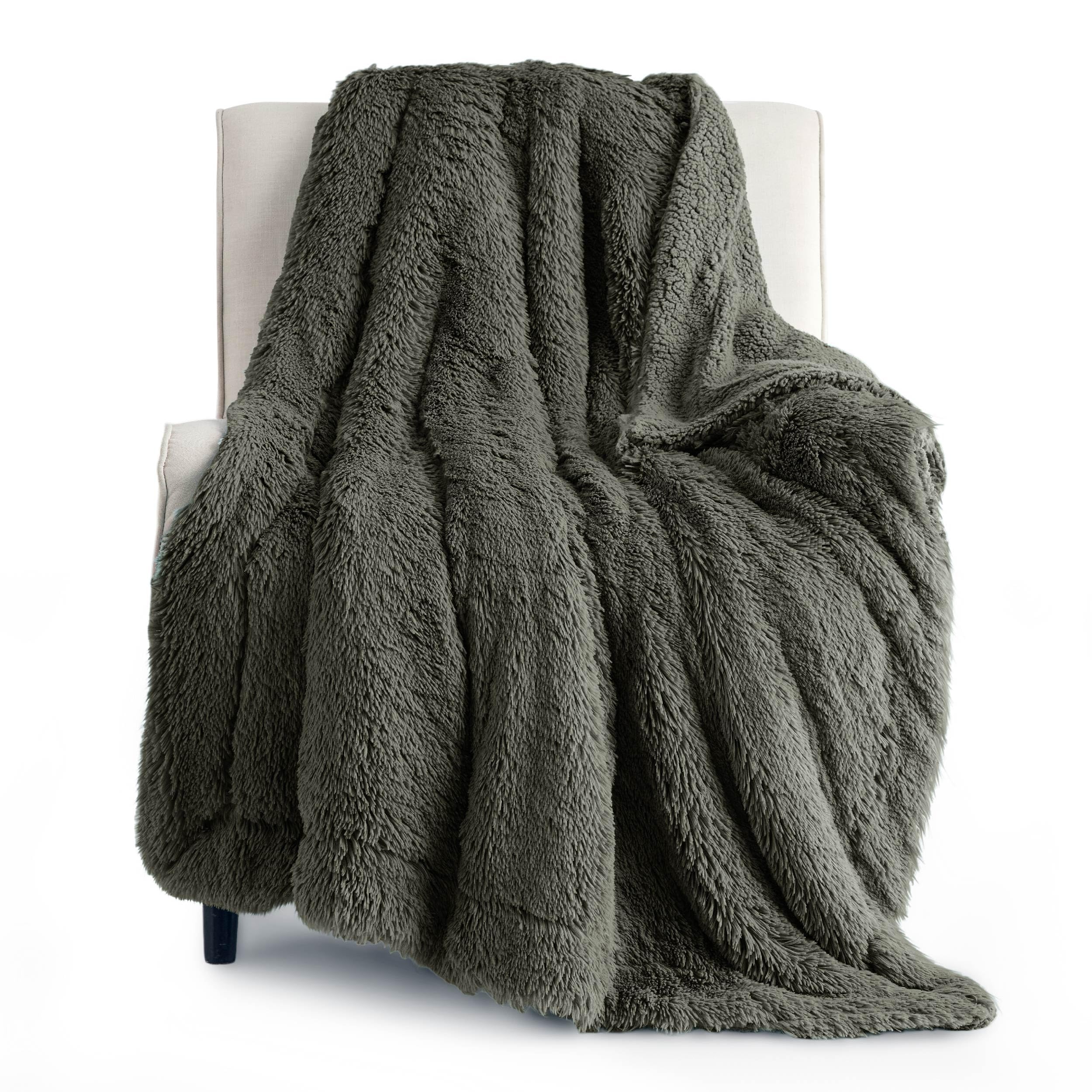Bedsure Soft Fuzzy Faux Fur Twin Blanket Olive Green - Cozy, Fluffy, Plush Sherpa Fleece Blanket, Furry, Shaggy Blanket for Couc