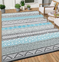 Garvee Outdoor Rugs 8x10 Waterproof for Patios Clearance,Plastic Straw Mats for Backyard,Porch,Deck,Balcony,Reversible,Blue + Gr